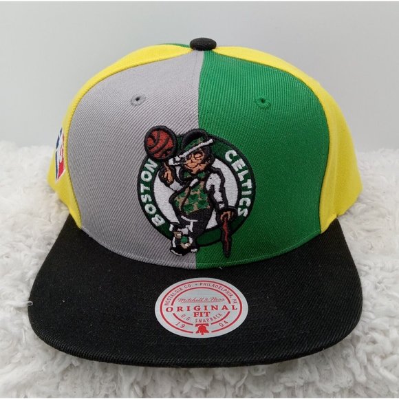 Boston Celtics Hat Green Gray Snapback‎ Pinweheel Logo Retro Mitchell & Ness - Picture 1 of 7